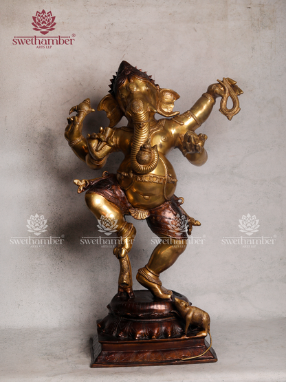 Lord Ganesha Brass Dancing Idol (Four-Armed Form)