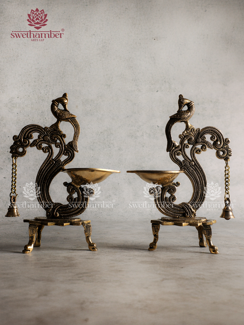 Brass Parrot Lamp with Bell Pair