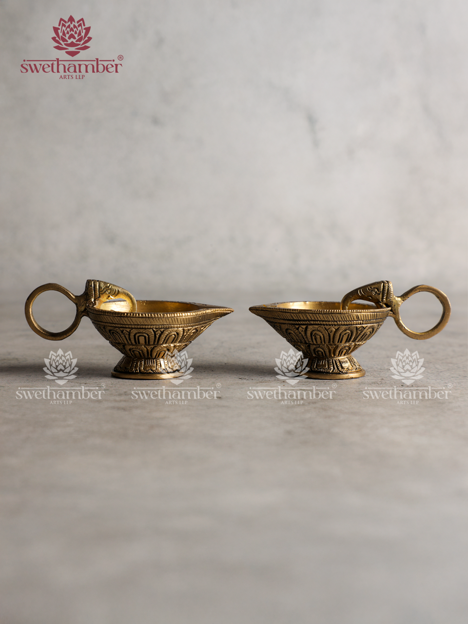 Brass Small Deepa set with Elephant Face Handle | Traditional Oil Deepa