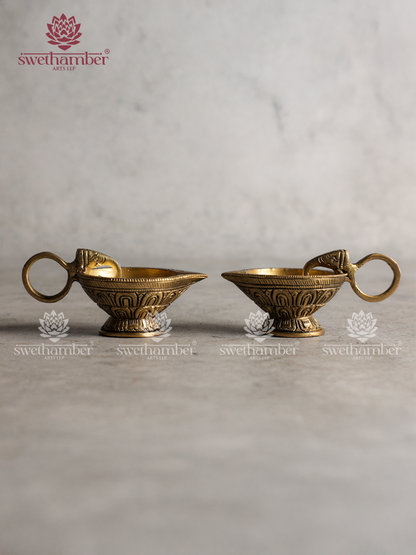 Brass Small Deepa set with Elephant Face Handle | Traditional Oil Deepa