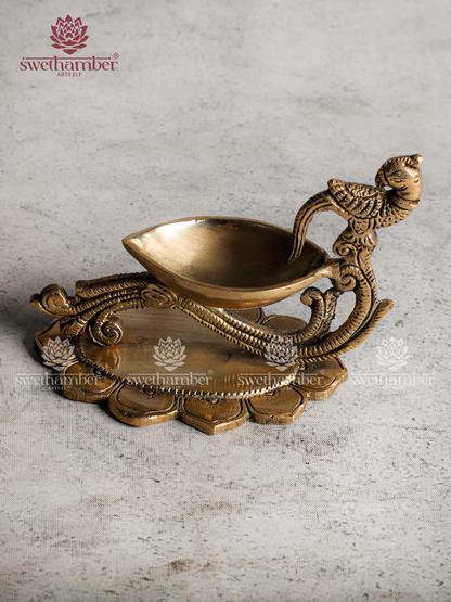 Brass Small Parrot Lamp – Traditional Oil Deepa for Pooja