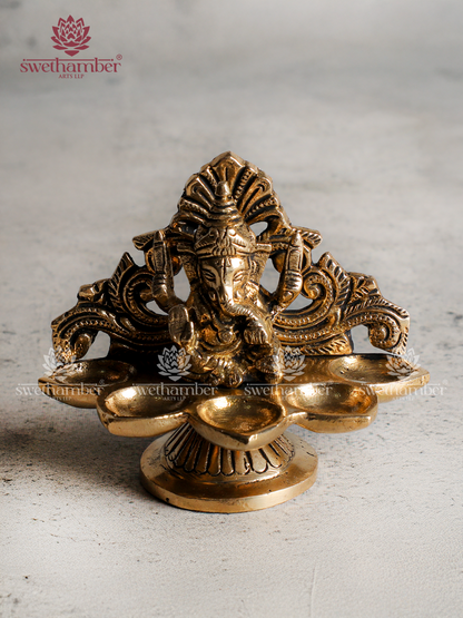 Small Brass Deepa with Ganesha – Mini Oil Lamp for Pooja & Home Décor