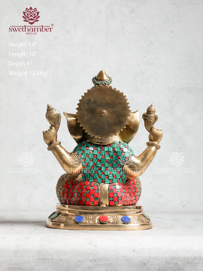 Brass Ganesha With Stone Work