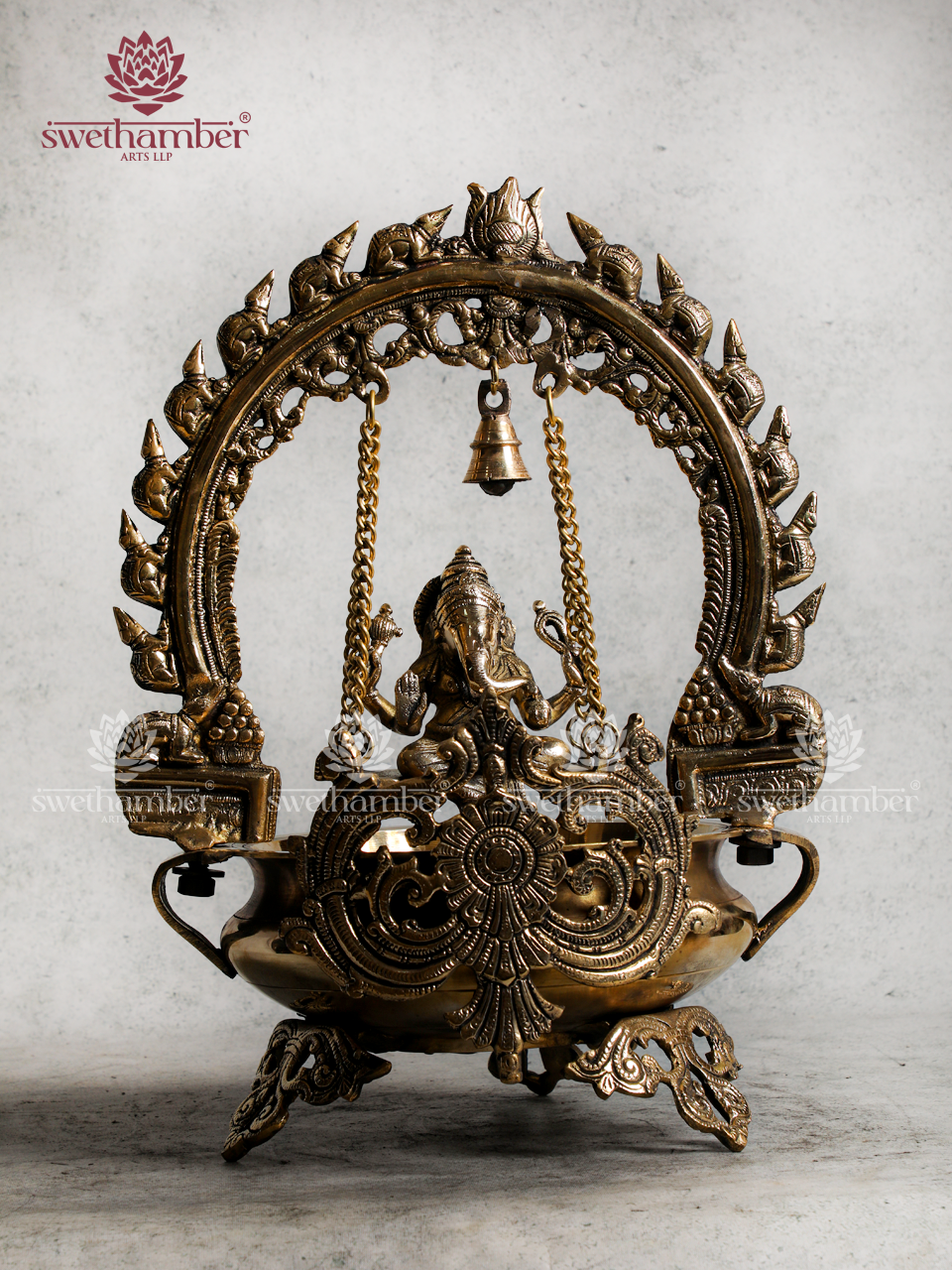 Traditional Brass Urli with Swing Ganesha | Auspicious Décor for Home