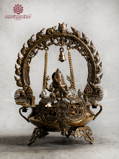 Traditional Brass Urli with Swing Ganesha | Auspicious Décor for Home