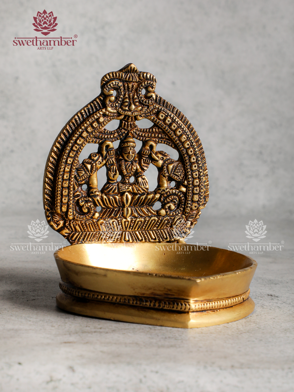 Brass Gaj Lakshmi Deepa– Designer Oil Lamp for Pooja, Vastu & Home Décor