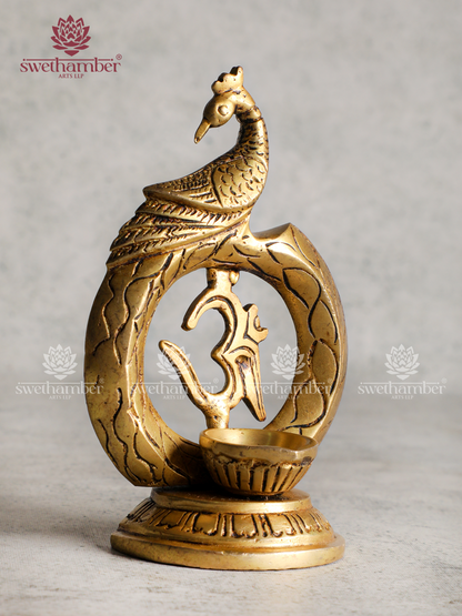 Brass Deepa with Om & Peacock – Decorative Oil Lamp
