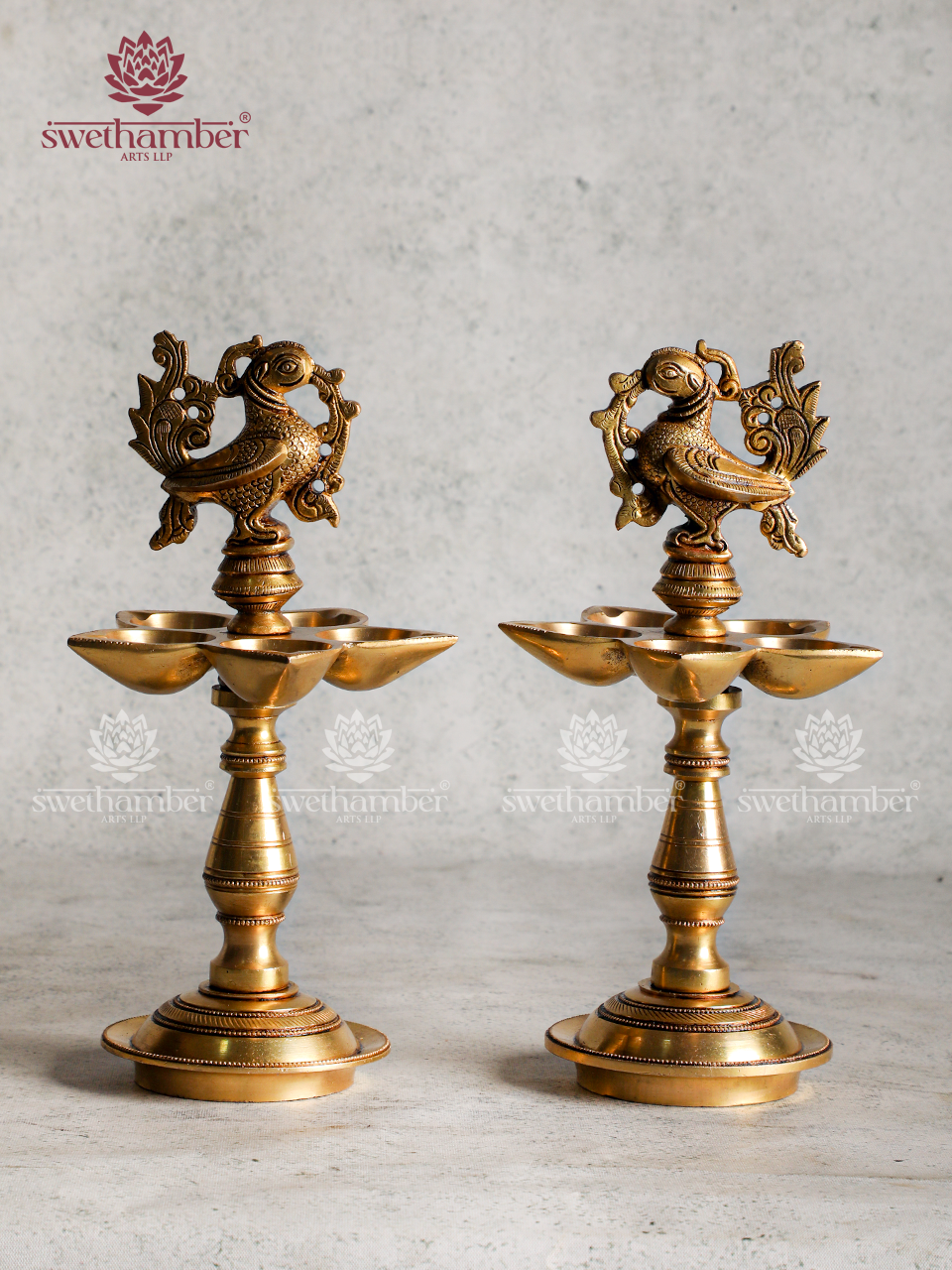 Peacock Deepa Brass Lamp Set