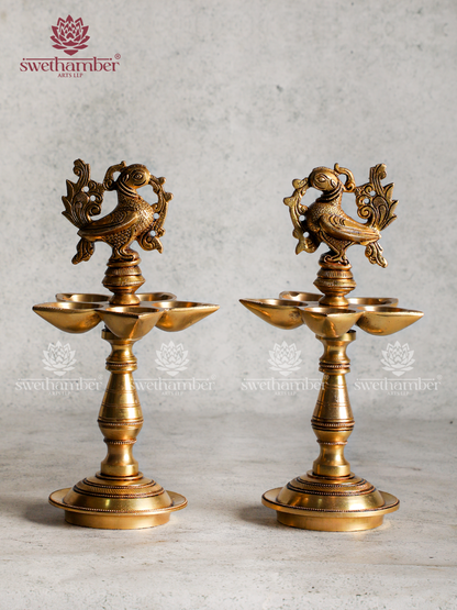 Peacock Deepa Brass Lamp Set