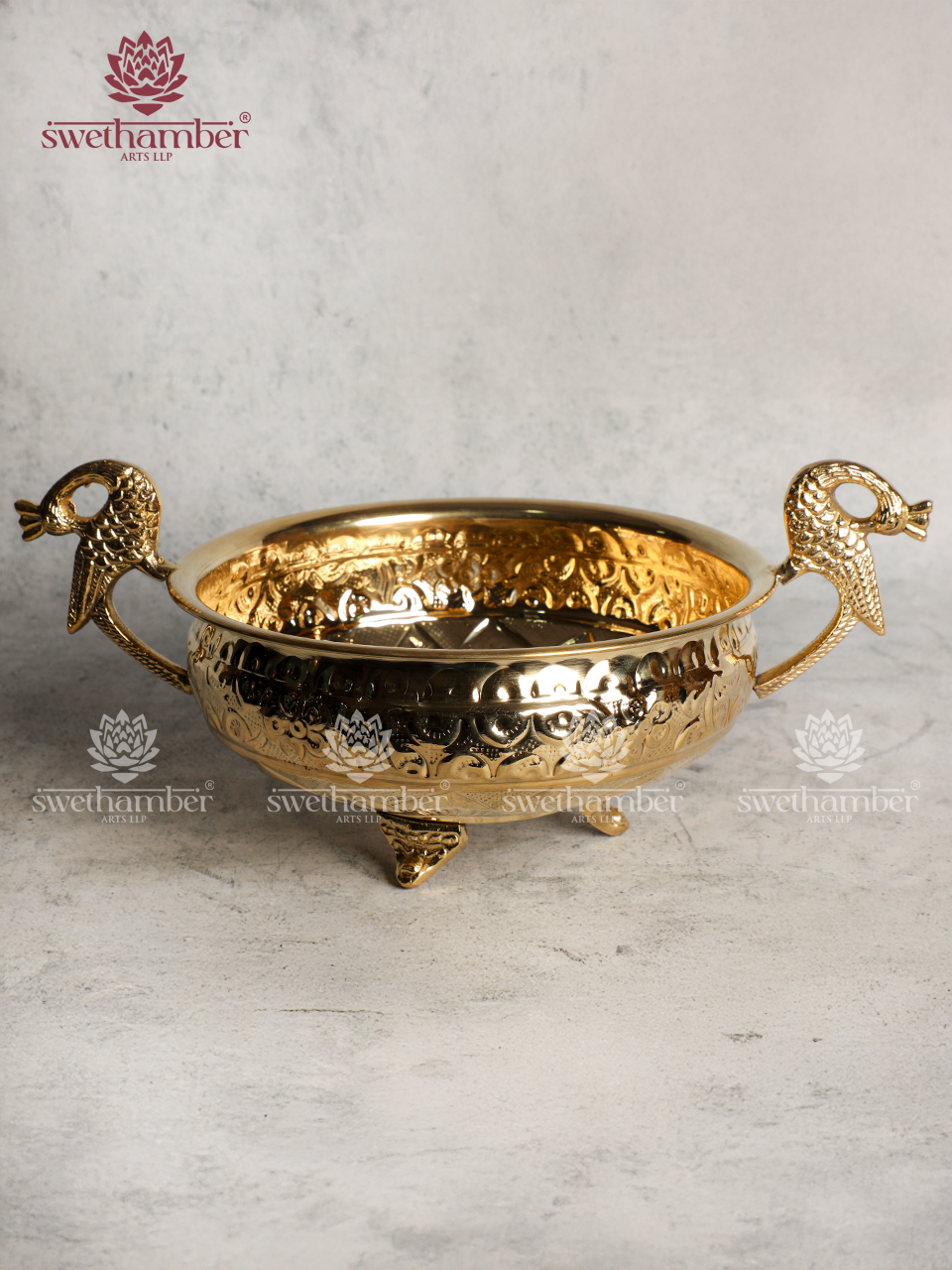 Brass Urli with Peacock Handles for Home & Temple Décor