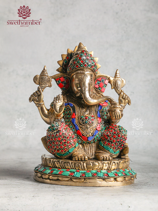 Decorative Brass Ganesha With Stone Work