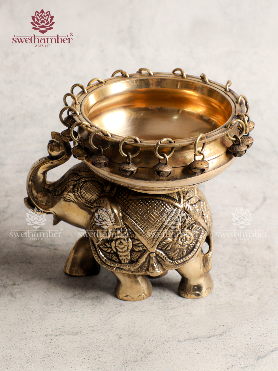 Decorative Brass Elephant with Urli Bowl