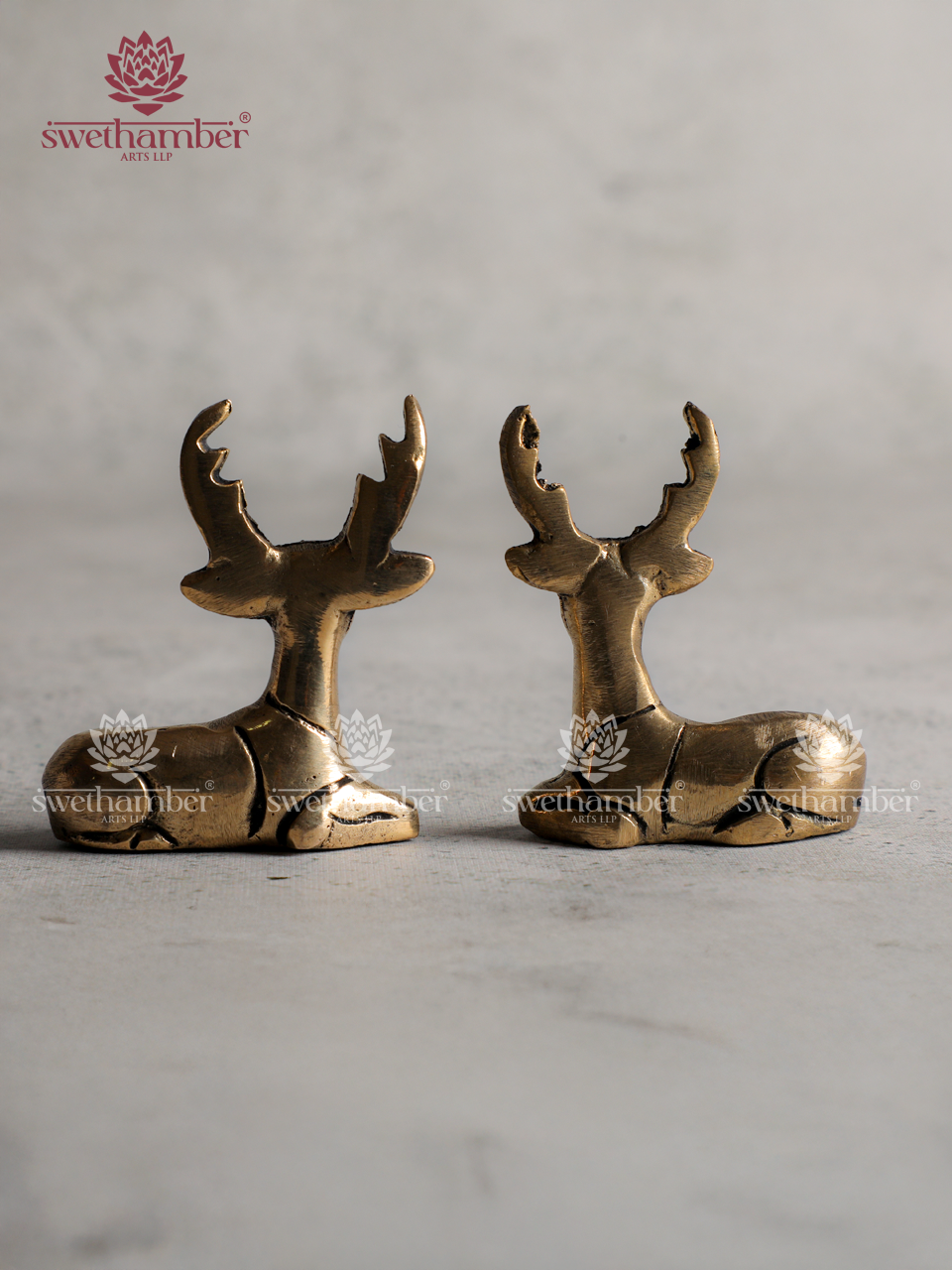Antique Finish Brass Sitting Deer Statue Set