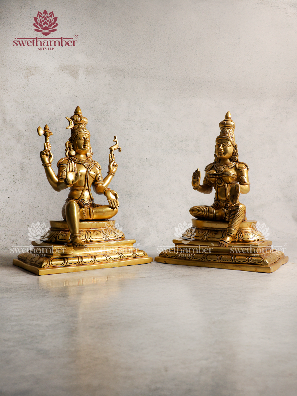 Shiv Parvati Sitting Brass Idol | Divine Shiva Parvati Murti for Home & Temple