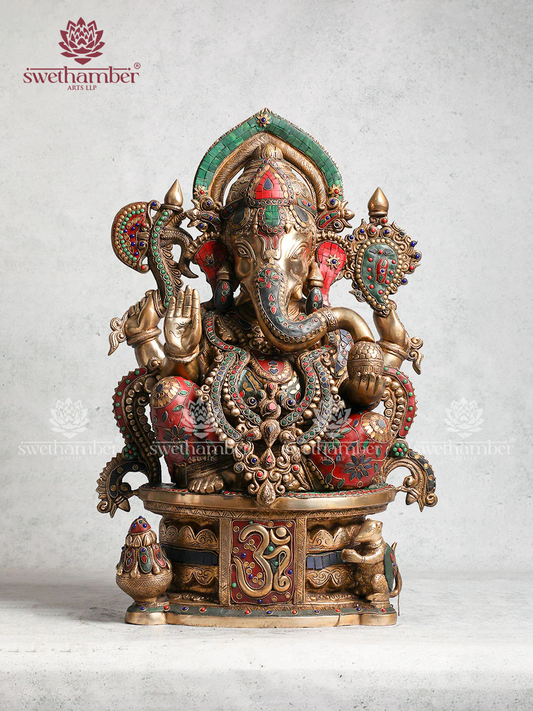 Brass Stone Ganesha Idol With Ornaments
