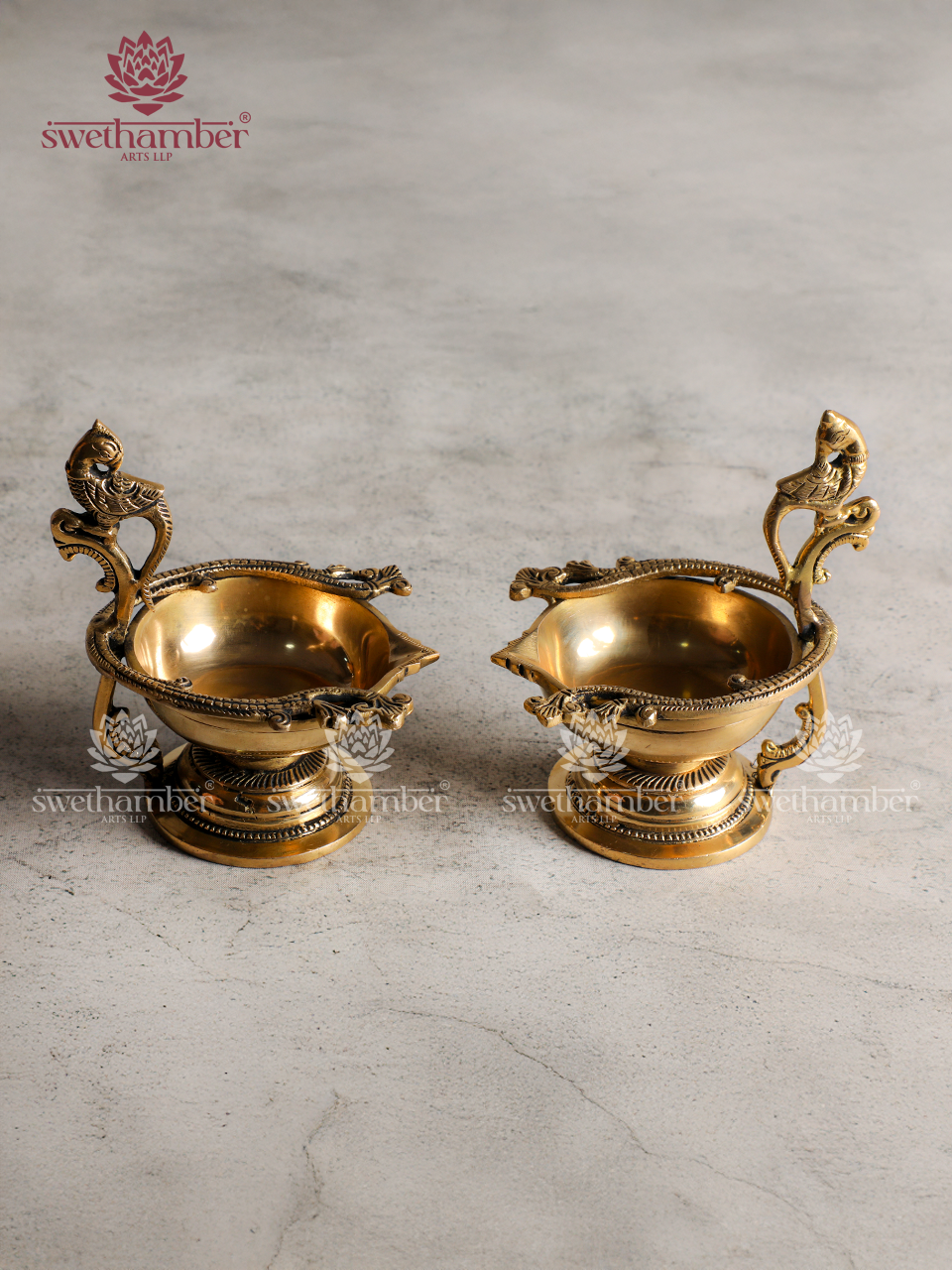 Brass Parrot Oil Deepa set for Pooja