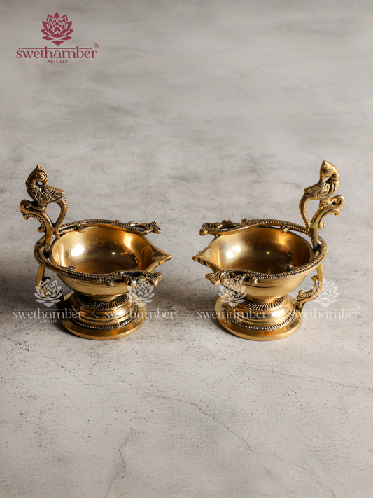 Brass Parrot Oil Deepa set for Pooja