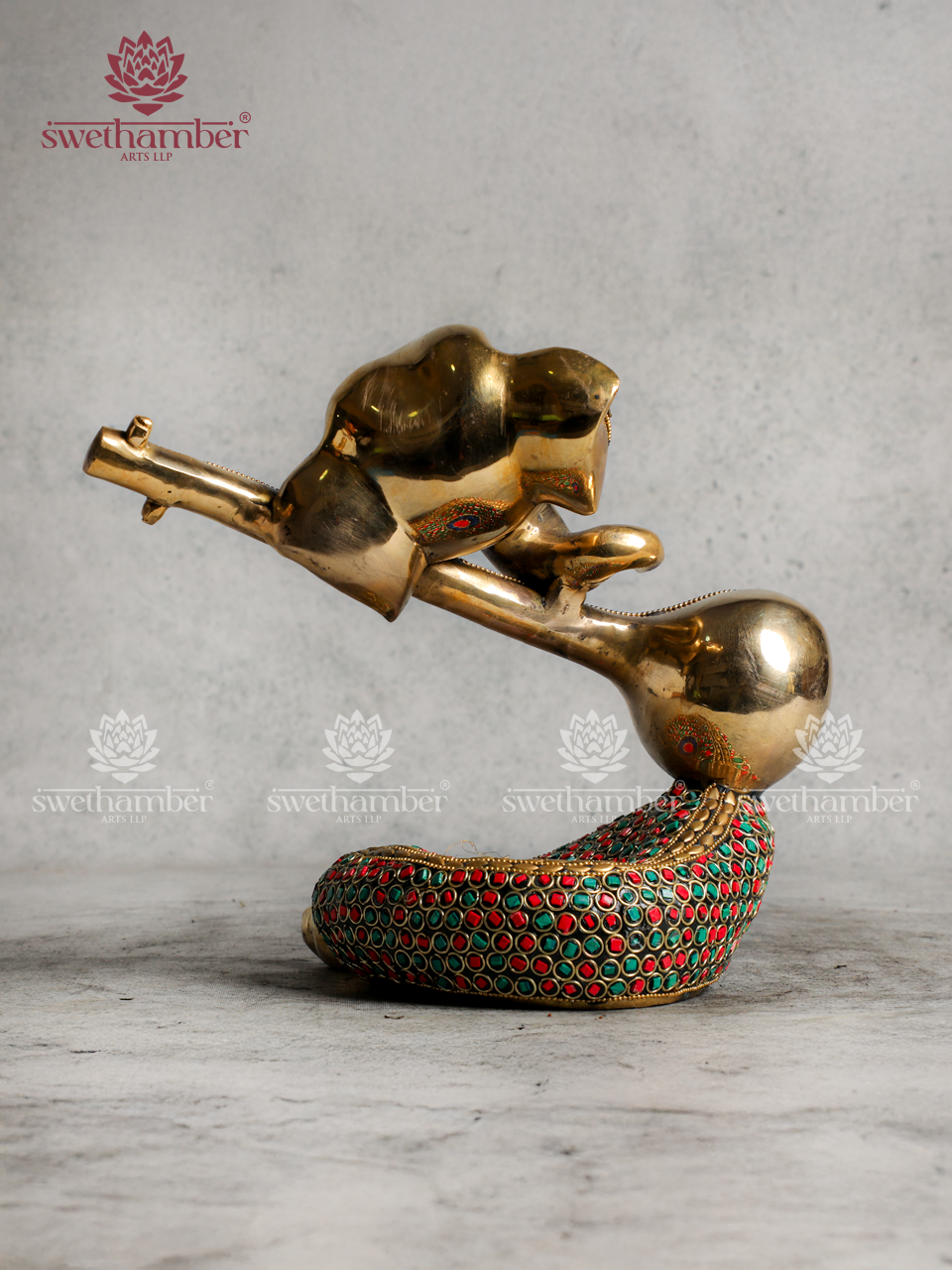 Modern Brass Veena Ganesh with stone work-Gifting/Decor