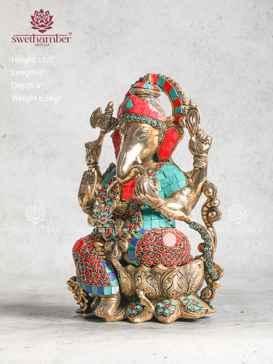 Decorative Brass Lotus Ganesha With Stone Work