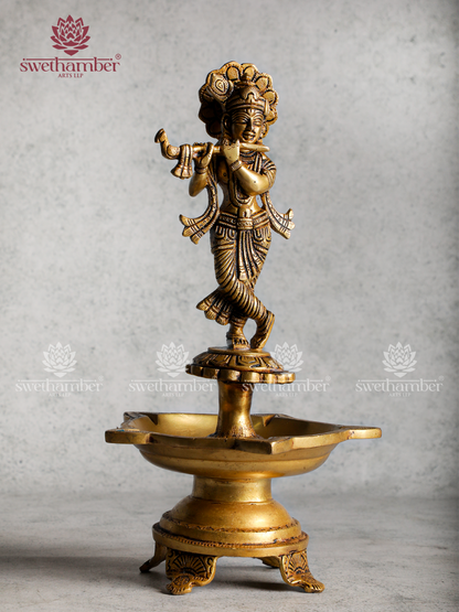 Lord Krishna Brass Lamp – Divine Deepa