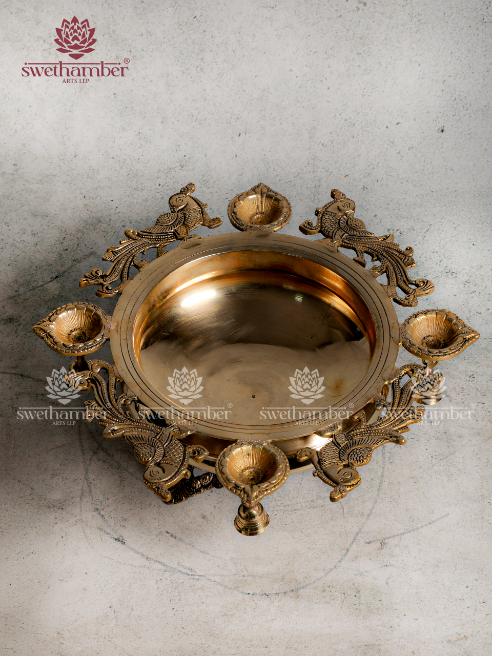 Traditional Brass Urli with Diyas & Bells | Premium Festive Decoration