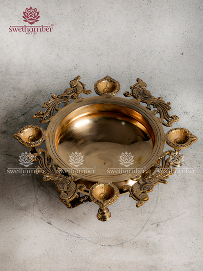 Traditional Brass Urli with Diyas & Bells | Premium Festive Decoration