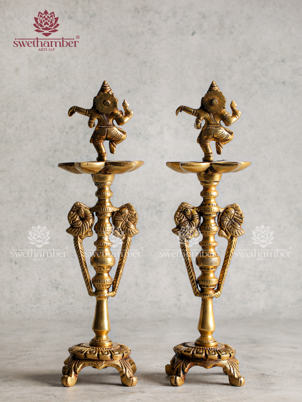 Dancing Ganesha Lamp Set | Brass Dancing Ganapati Deepa for Pooja & Home Décor