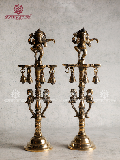 Brass Dancing Ganesha Lamp Set| Nritya Ganapati Deepa for Home Pooja, Vastu & Decor