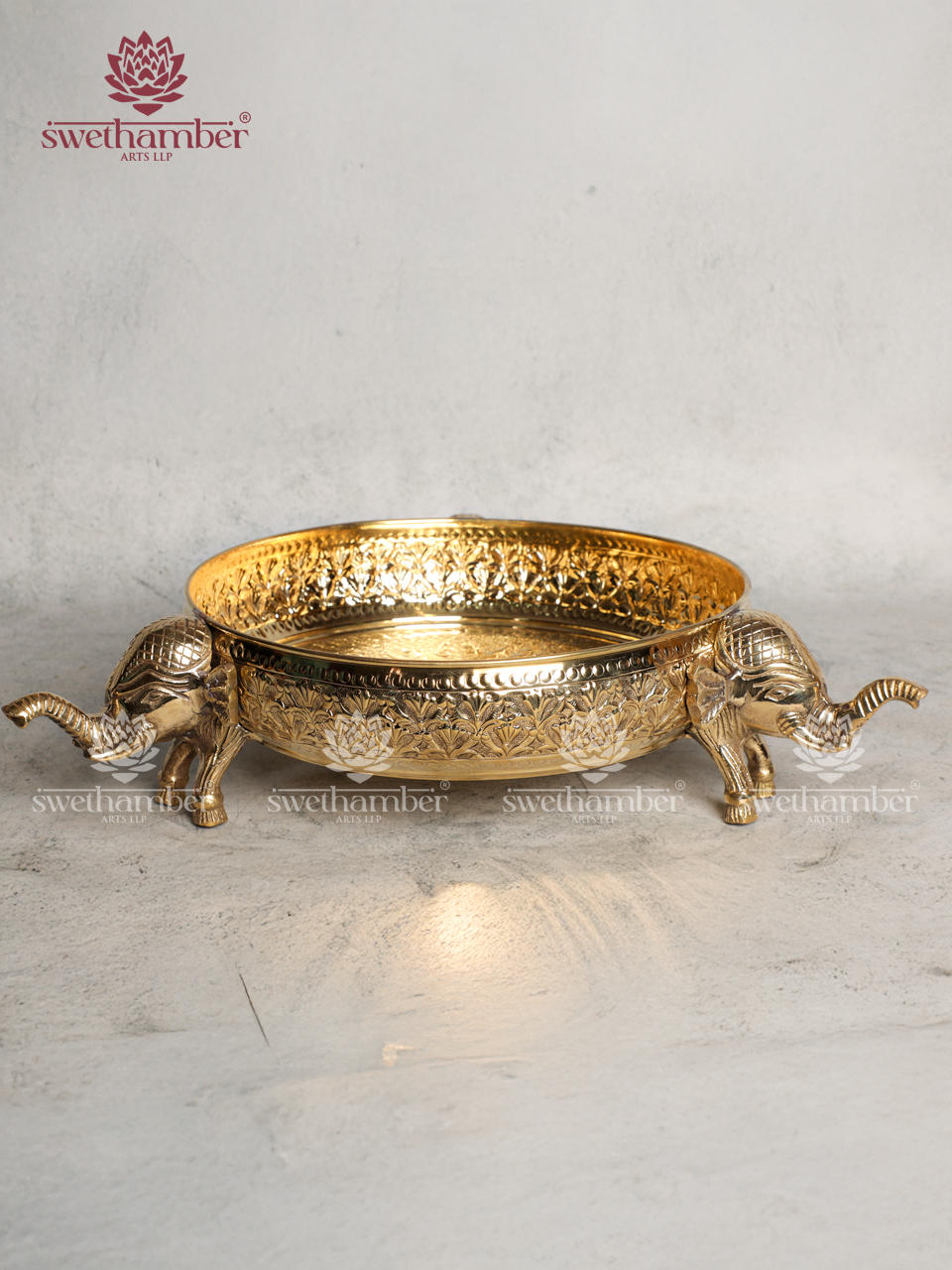 Traditional Urli Bowl with Elephant Motif Legs