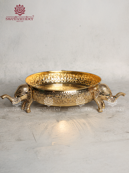 Traditional Urli Bowl with Elephant Motif Legs