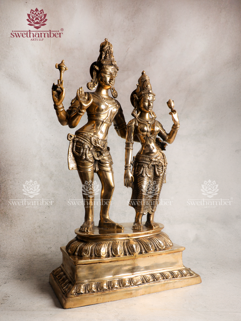 Lord Shiva Parvati Standing Idol – One Peeta Brass Murti