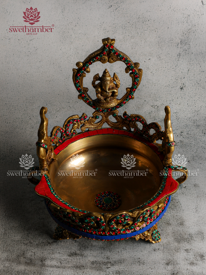 Decorative Brass Urli with Lord Ganesha for Entrance & Living Room