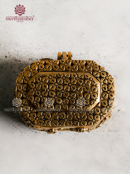 Antique Finish Brass Design Box for Jewellery & Pooja Items