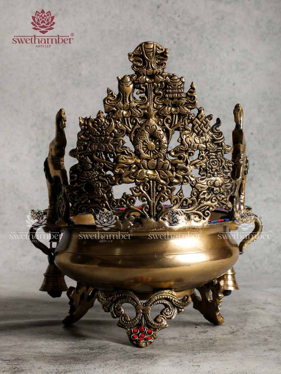 Decorative Brass Urli with Bells and Diyas for Entrance Décor
