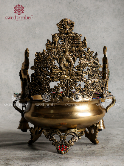 Decorative Brass Urli with Bells and Diyas for Entrance Décor
