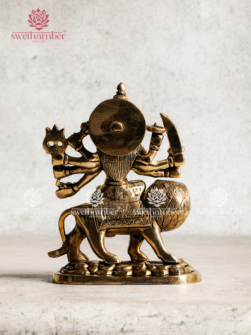 Durga statue with lion in Brass