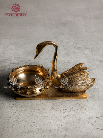 Decorative Brass Urli with Swan  | Premium Pooja & Table Décor