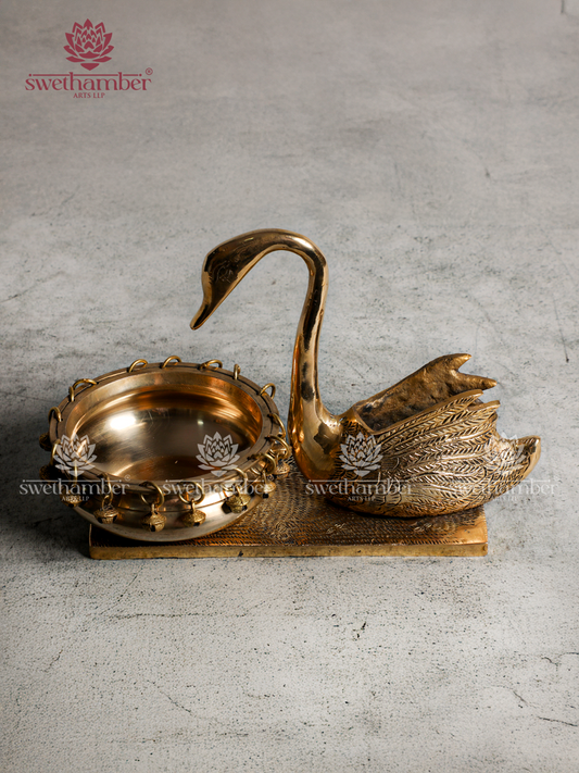 Decorative Brass Urli with Swan  | Premium Pooja & Table Décor