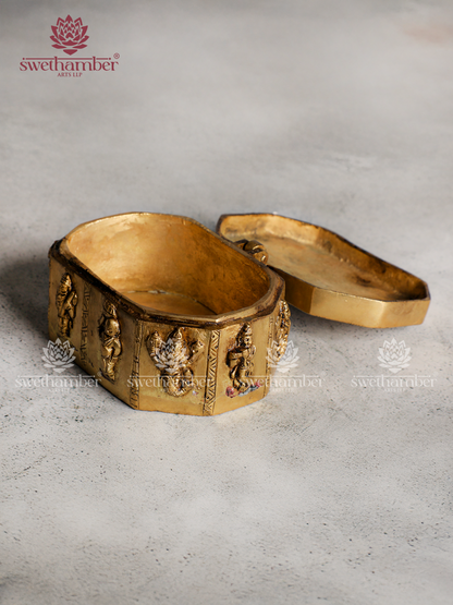 Traditional Brass Storage Box with Lord Vishnu on Sheshnag Lid