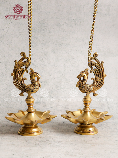 Traditional Brass Peacock Hanging Lamp set