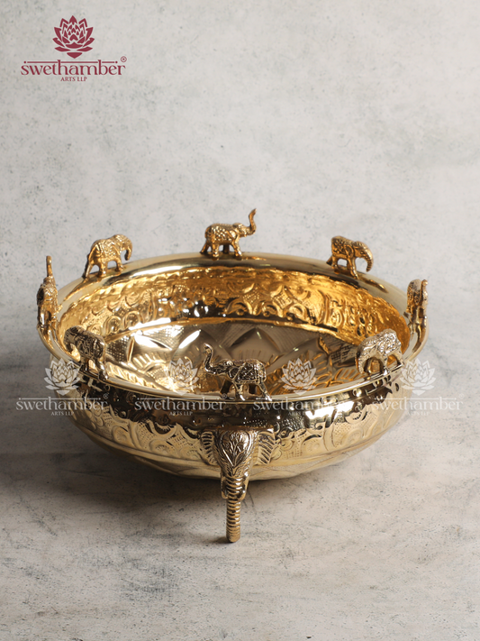 Lightweight Brass Elephant Urli for Festive Home Décor
