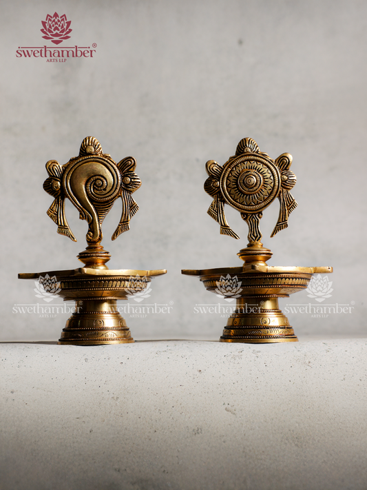 Brass Shank Chakra Lamp Set  – Sacred Oil Deepa for Pooja, Vastu & Home Décor