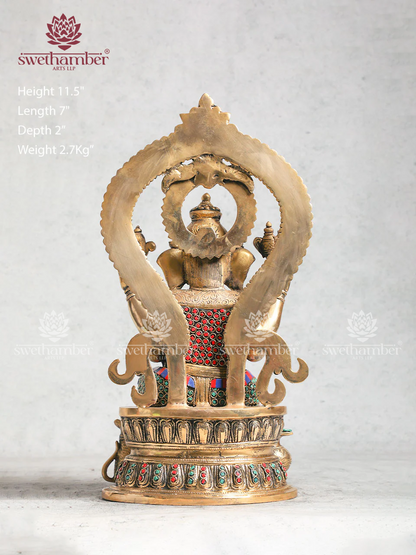 Ganesha Brass Sculpture With Stone Work