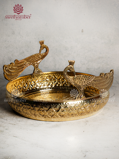 Peacock Design Brass Urli for Festive Home Décor