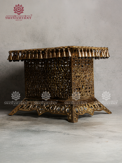 Handcrafted Brass Jali Stand with Bells | Traditional Decorative & Pooja Display Stand