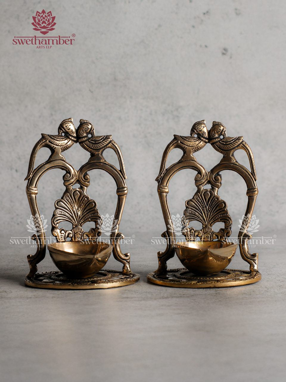 Brass Double Peacock Deepa Set