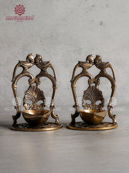 Brass Double Peacock Deepa Set