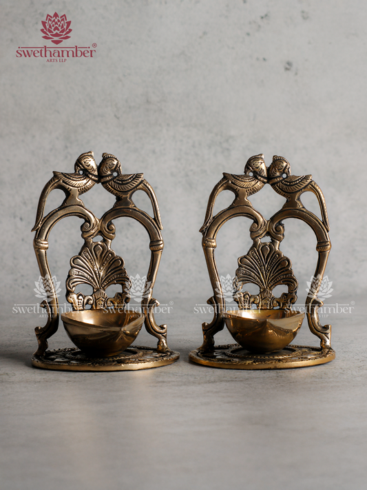 Brass Double Peacock Deepa Set
