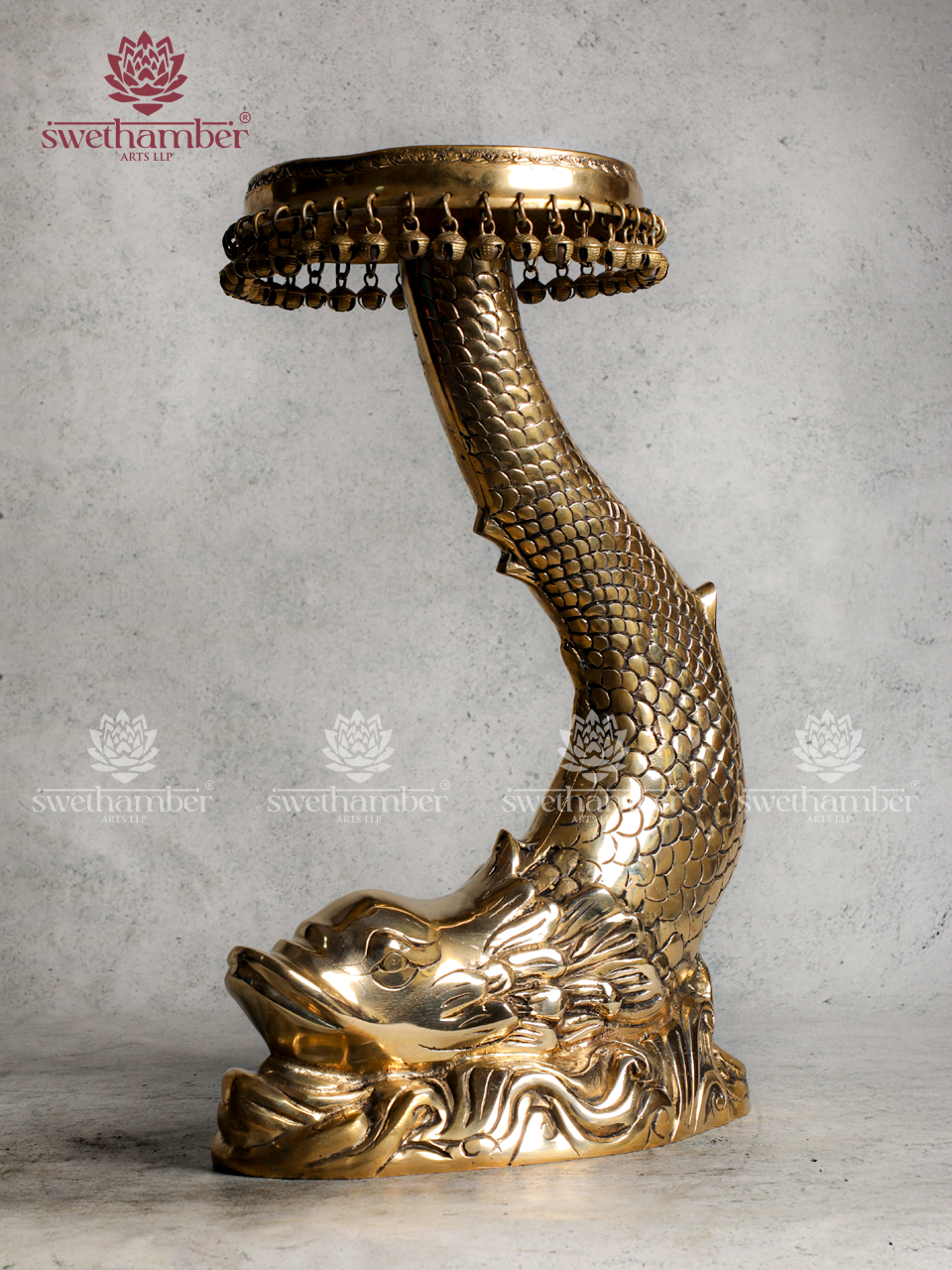 Handcrafted Brass Fish Stand | Traditional Decorative Stand for Home, Pooja & Garden