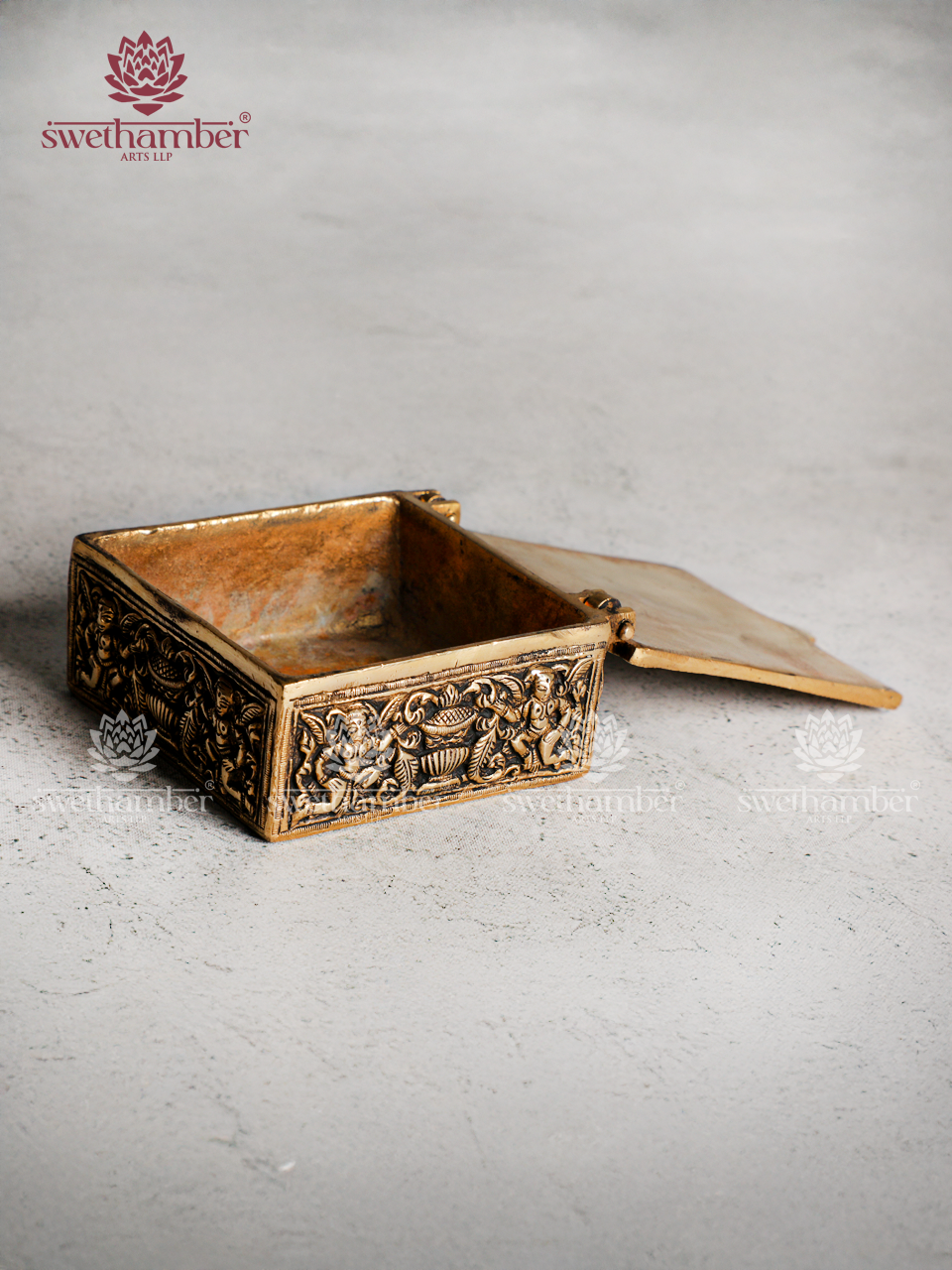Handcrafted Brass Box with Lord Ganesha Carving on Lid